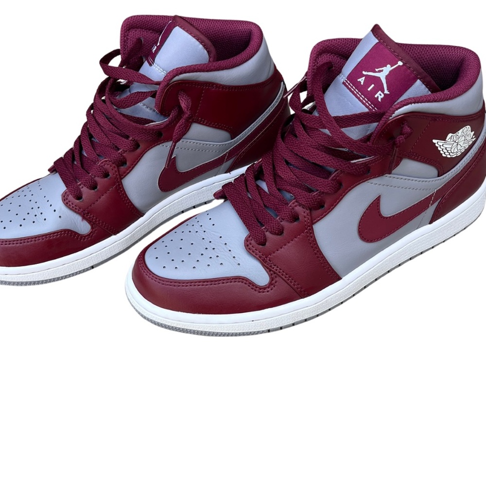 Nike Air Jordan 1 Mid Burgundy and Gray - Picture 2 of 5